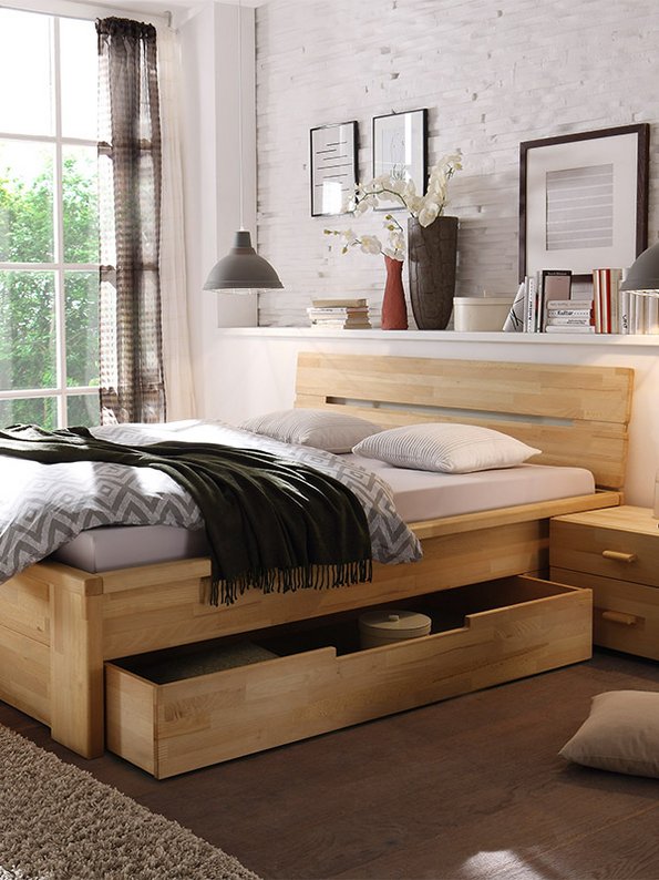 Bett mit Schubladen, kleine Wohnung einrichten, Zimmer gestalten, kleines Zimmer einrichten, kleine Räume gestalten, Foto: woodlive.de