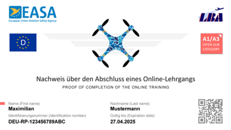 Abbildung eines "Nachweis über den Abschluss eines Online-Lehrgangs" Quelle: EASA - Europäische Agentur für Flugsicherheit